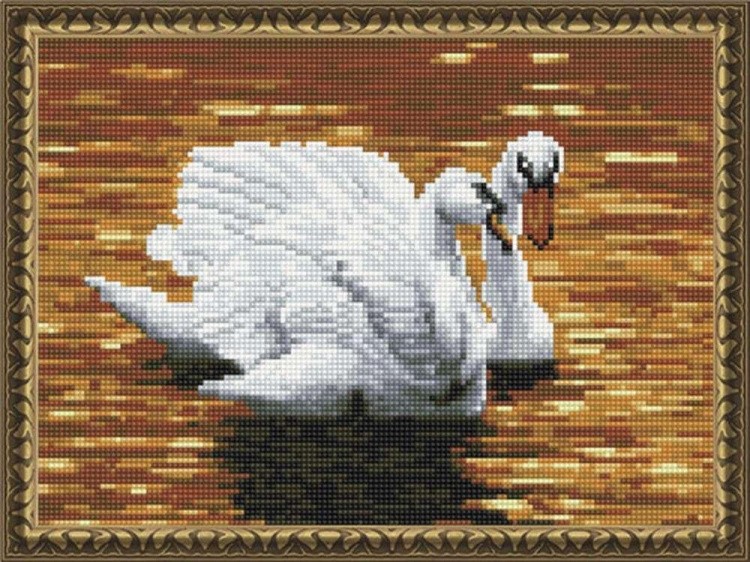 Алмазная вышивка «Лебеди на пруду»