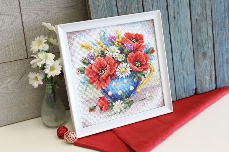 Алмазная вышивка «Маки в голубой вазе» — картинка 3