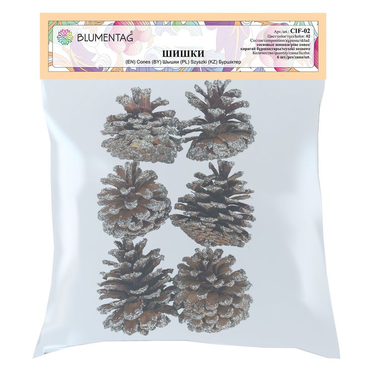Шишки Сосны, под серебро, 6 шт., Blumentag — картинка 2