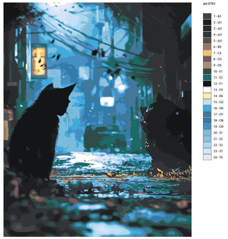 Картина по номерам Черный кот под дождем на улице города — картинка 2