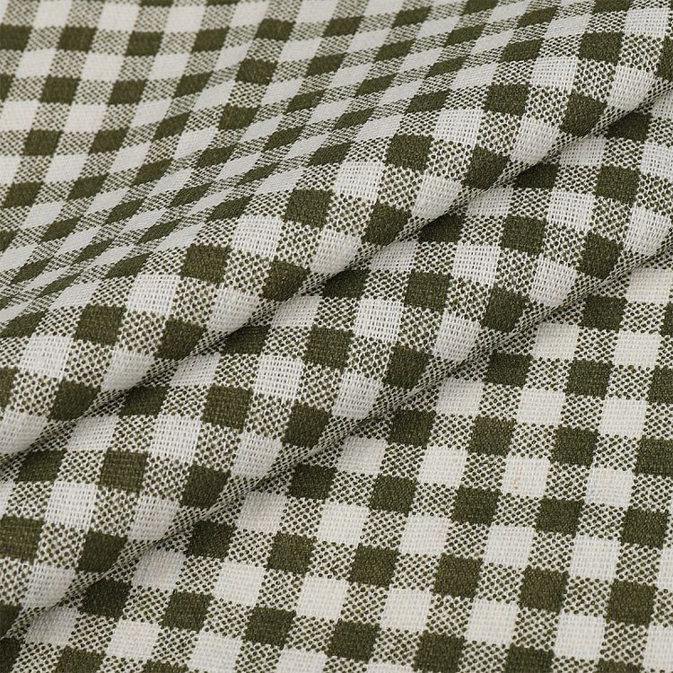 Ткань льняная, 1 м x 150 см, 140 г/м², цвет: оливковый, клетка, TBY — картинка 3