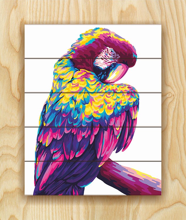 Картина по номерам по дереву Flamingo «Попугай поп-арт» — картинка 2