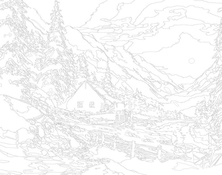 Картина по номерам «Зима: Вечерний пейзаж с домиком в горах» — картинка 3