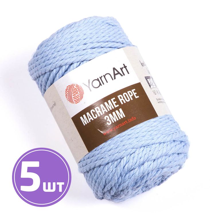 Пряжа YarnArt Macrame rope 3 мм (760), светло-голубой, 5 шт. по 250 г