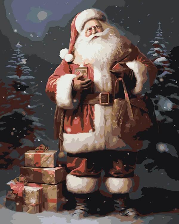 Картина по номерам «Новогодняя: Дед Мороз с подарками 3»