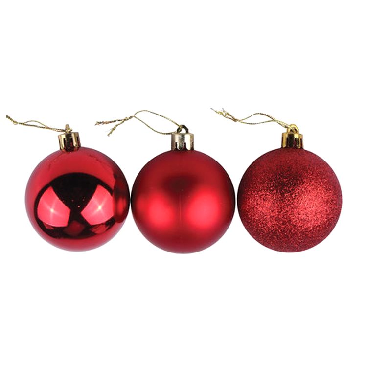 Шары елочные, набор 6 шт., пластик, 6 см, красные (глянец, матовый, глиттер) — картинка 2