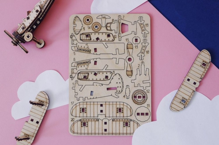 Конструктор из дерева UNIT Самолет И-15, UNIWOOD — картинка 4