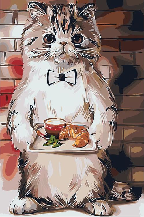 Картина по номерам «Кот-официант»