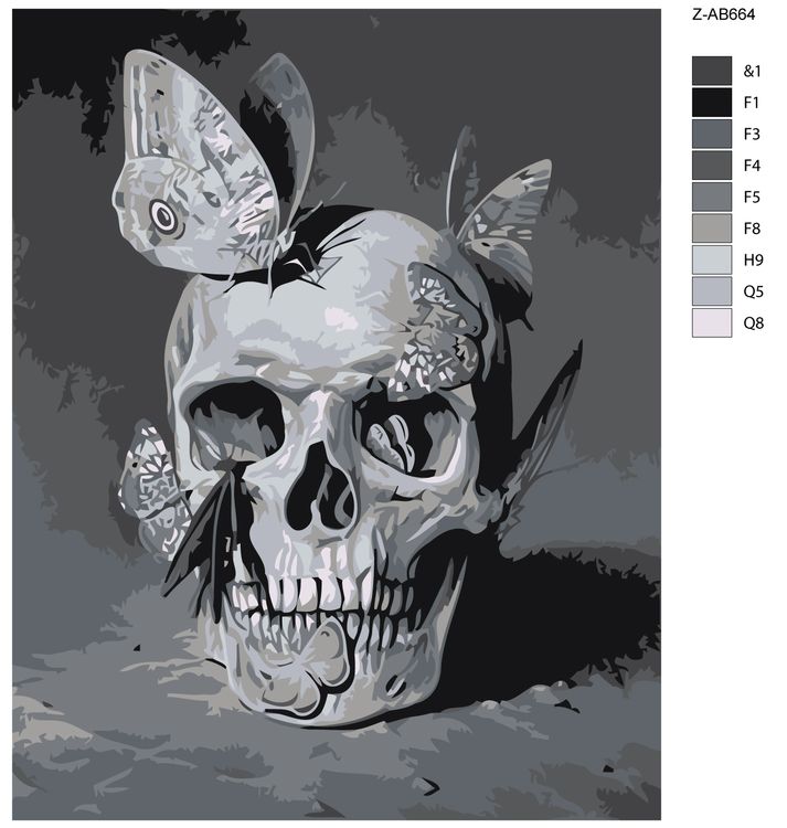 Картина по номерам «Череп и бабочки» — картинка 2