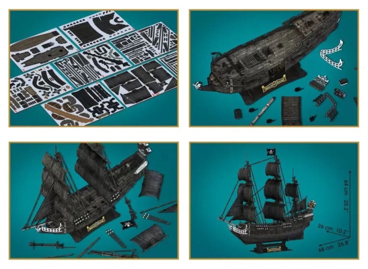 3D пазл CubicFun «Корабль Месть королевы Анны» с LED-подсветкой — картинка 3