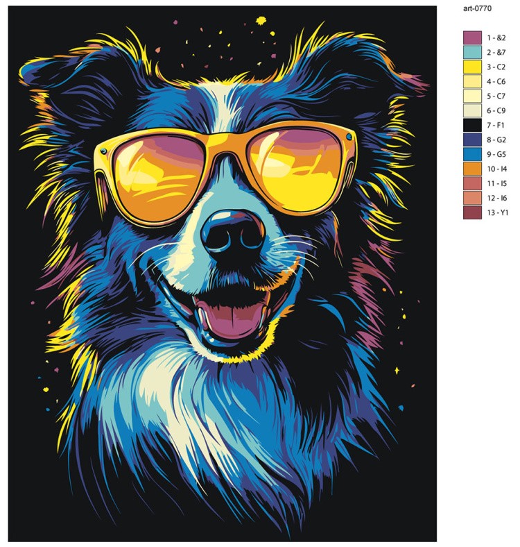 Картина по номерам Яркая собака Бордер колли в очках — картинка 2