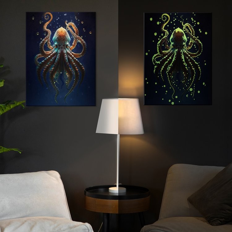Картина по номерам со светящейся краской «Осьминог морских глубин» — картинка 2