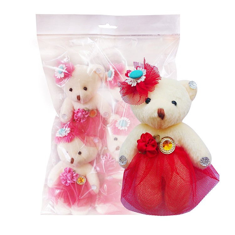 Мягкие игрушки для создания букета «Мишка в красном-сетка» (5 игрушек) — картинка 2