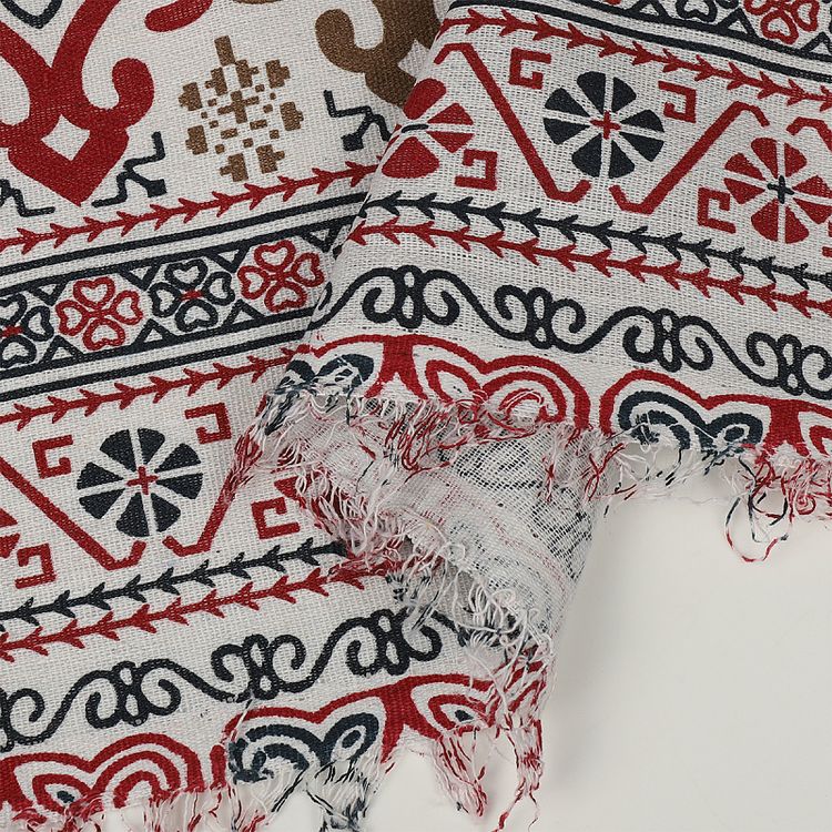 Ткань льняная, 1 м x 150 см, 140 г/м², цвет: красный, принт, TBY — картинка 6