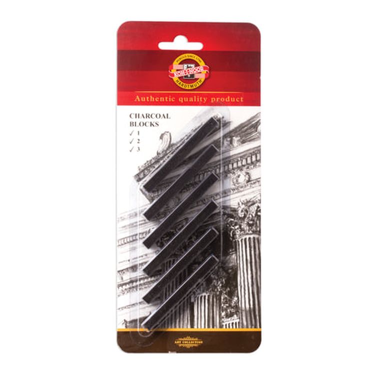 Уголь прессованный KOH-I-NOOR, набор 6 шт., квадратное сечение, 3 градации твердости — картинка 3