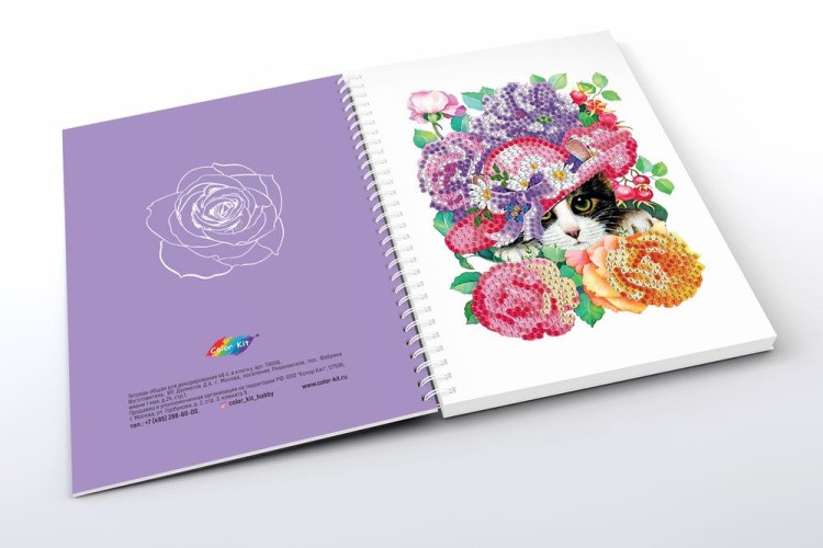 Алмазная мозаика - тетрадь «Котенок в цветах» — картинка 5