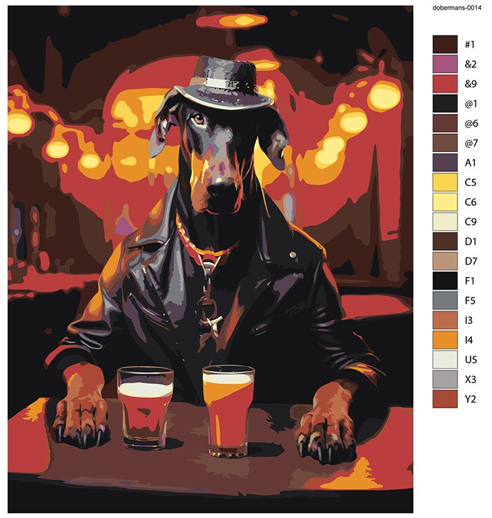 Картина по номерам «Собака доберман пьет пиво в баре» — картинка 2
