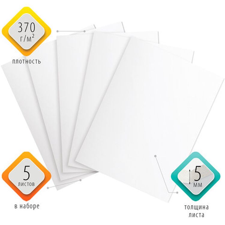 Пенокартон матовый, 30х40 см, толщина 5 мм, белый, комплект 5 листов, BRAUBERG — картинка 2