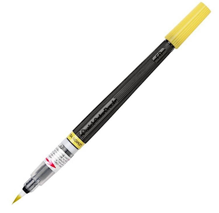 Кисть с краской Colour Brush, 1-10 мм, 5 мл, цвет: лимонно-желтый, Pentel