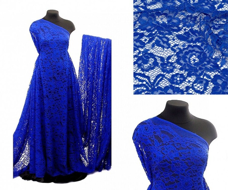 Кружевная ткань (гипюр), в нарезке с кордом, 5 м, ширина 145 см, цвет: синий, TBY — картинка 2