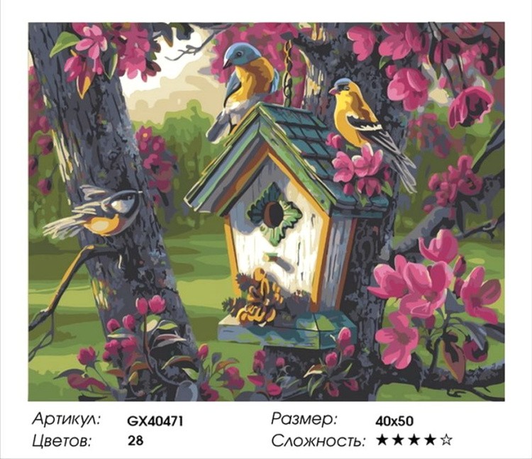 Картина по номерам «Птички на скворечнике» — картинка 2