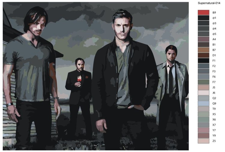 Картина по номерам «Сверхъестественное: Дин, Сэм, Кастиэль и Кроули 2» — картинка 2
