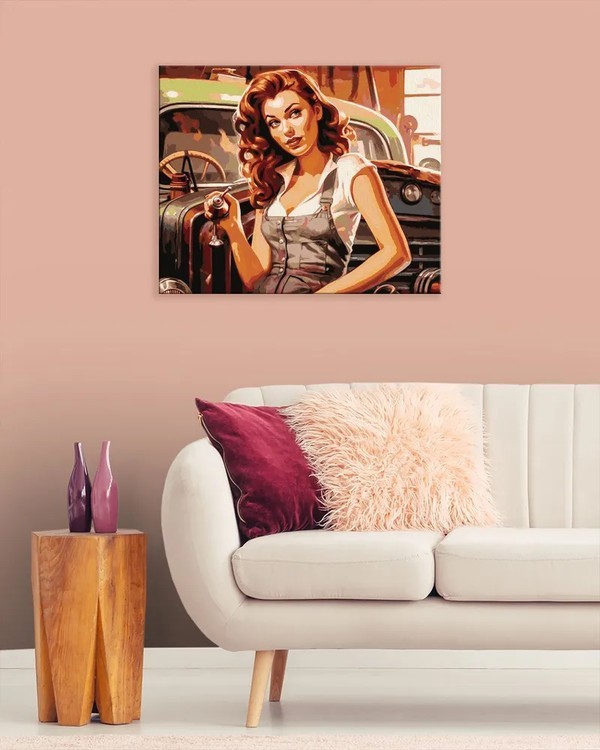 Картина по номерам «Задумчивая девушка-автомеханик» — картинка 3