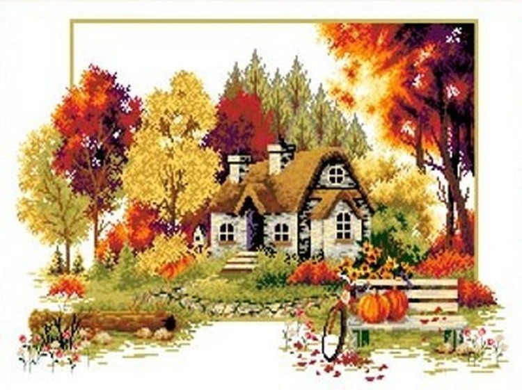 Рисунок на ткани «Осенний домик»