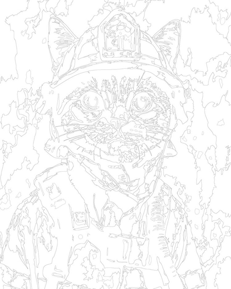 Картина по номерам «Кошки: кот пожарный в каске на фоне огня» — картинка 3