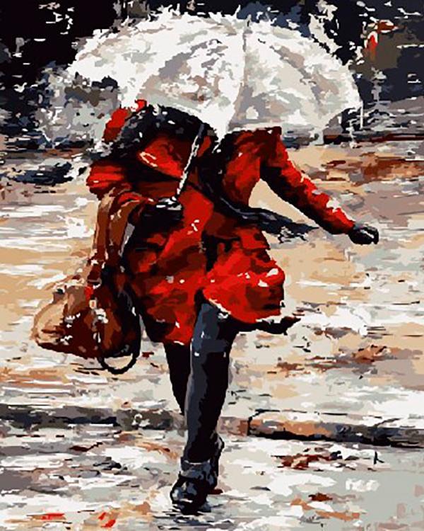 Картина по номерам «Девушка под дождем»