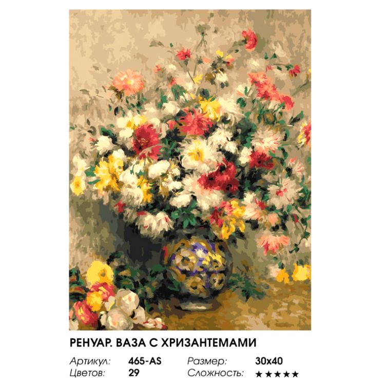 Картина по номерам «Ренуар. Ваза с хризантемами» — картинка 2