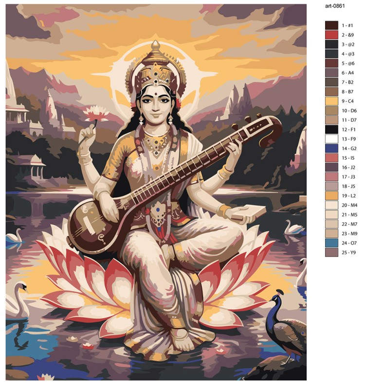 Картина по номерам Богиня Сарасвати на лотосе Буддизм — картинка 2