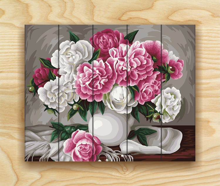 Картина по номерам по дереву Flamingo «Пионы. Ж. Когай» — картинка 2