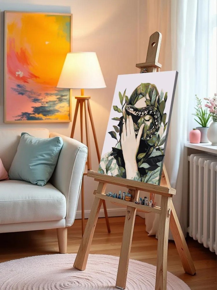 Картина по номерам «Змея, девушка и листья, Символ года» — картинка 9