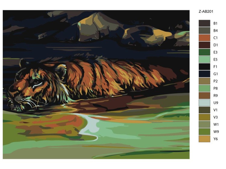 Картина по номерам «Плывущий тигр» — картинка 2