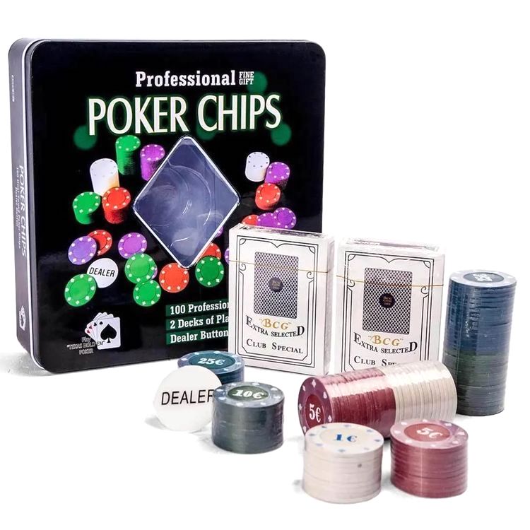 Покерный набор «Premium Poker», 100 фишек с номиналом, в жестяной коробке — картинка 2