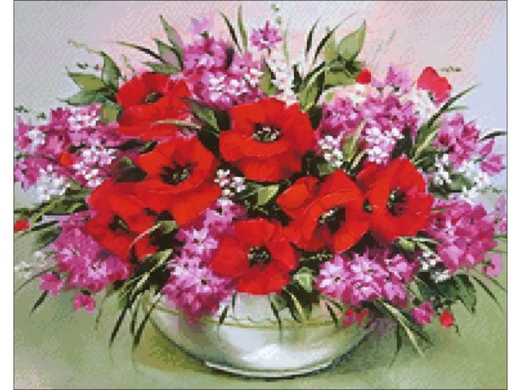Алмазная вышивка «Букет маков на столе» — картинка 2