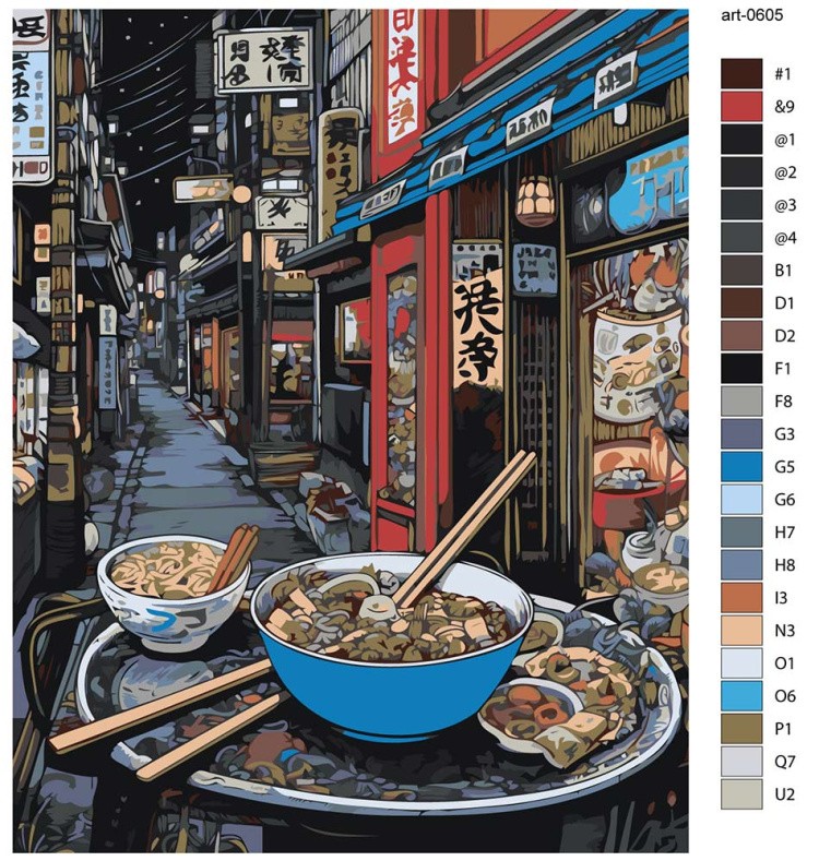 Картина по номерам «Еда в стиле аниме на улице Токио, Азия» — картинка 2