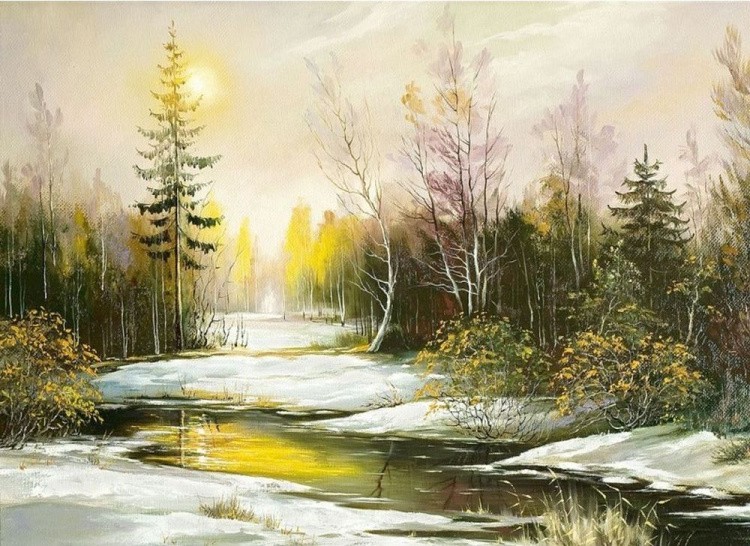 Рисунок на шелке «Морозный восход»