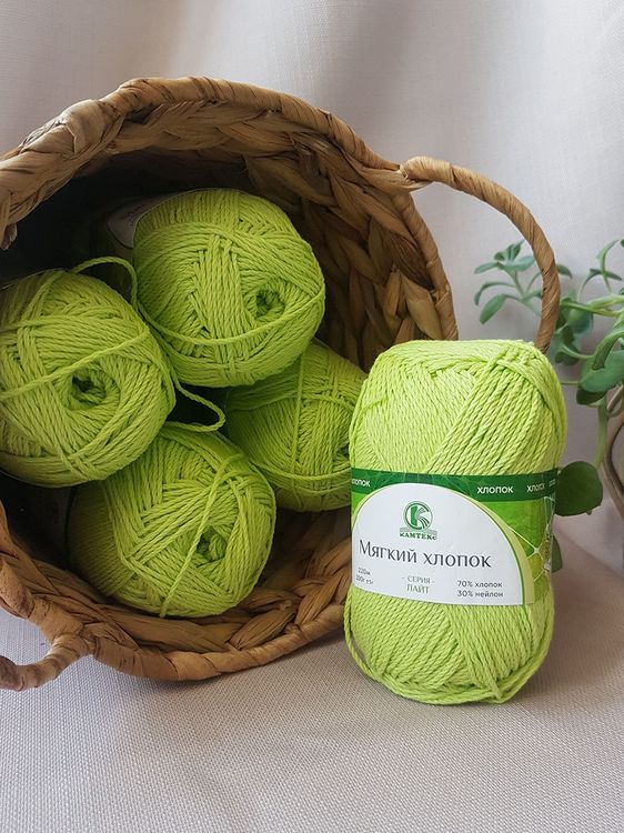 Пряжа Камтекс Мягкий хлопок (026), салатовый, 5 шт. по 100 г — картинка 2