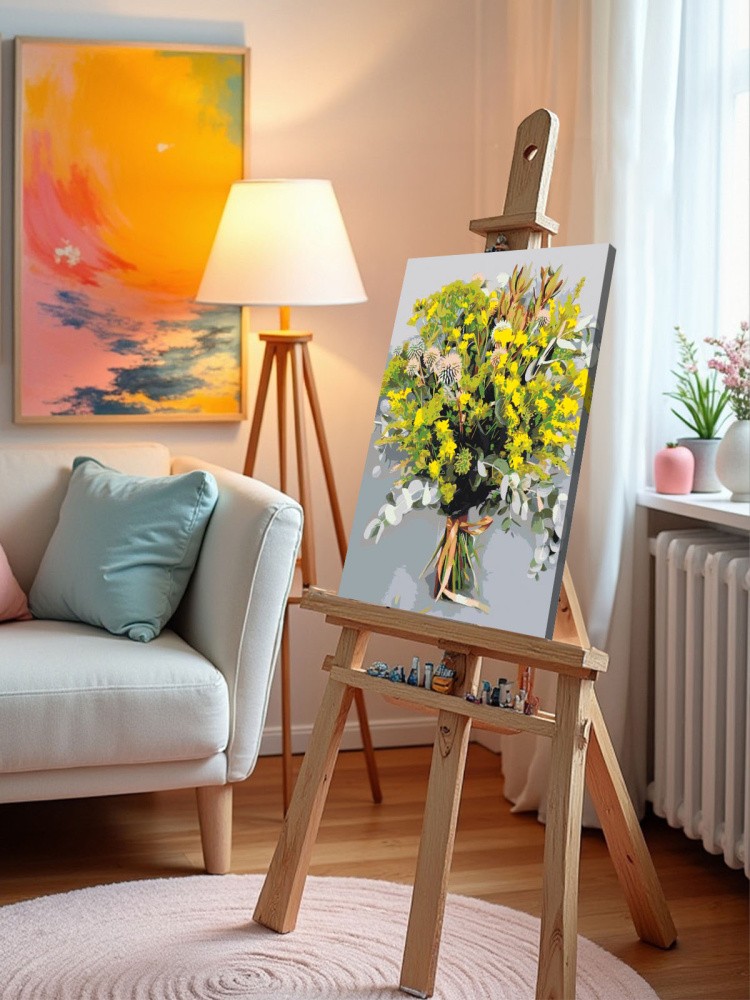 Картина по номерам Букет цветов с эвкалиптом и мордовником — картинка 11