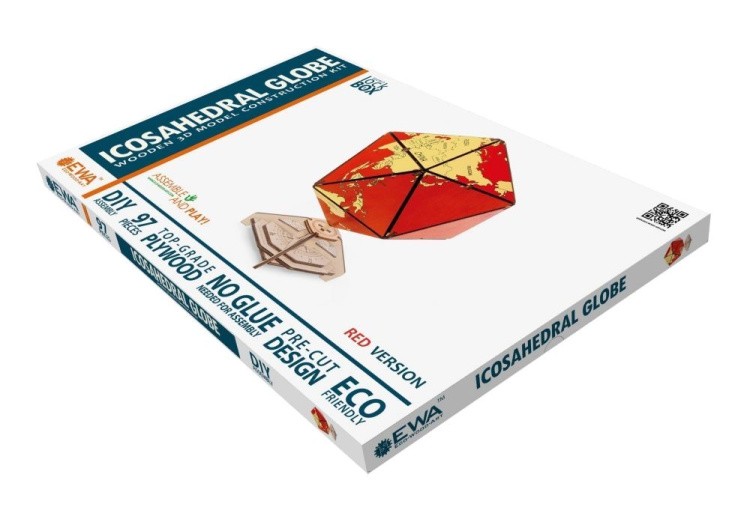 Конструктор деревянный 3D EWA «Глобус Икосаэдр с секретом», (шкатулка, сейф), красный — картинка 7