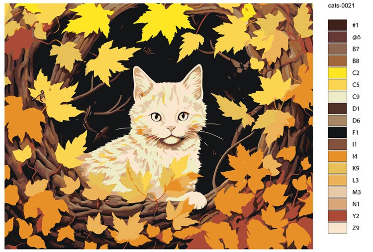 Картина по номерам «Белый котенок среди осенних листьев 2» — картинка 2