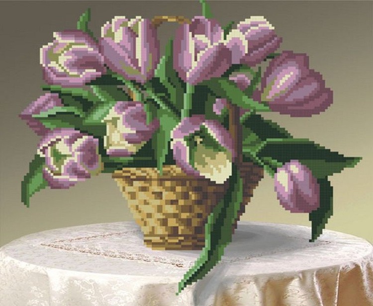 Рисунок на ткани «Корзина тюльпанов»