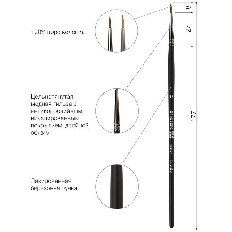 Кисть художественная профессиональная Art Classic, колонок, круглая, № 0, короткая ручка, Brauberg — картинка 4