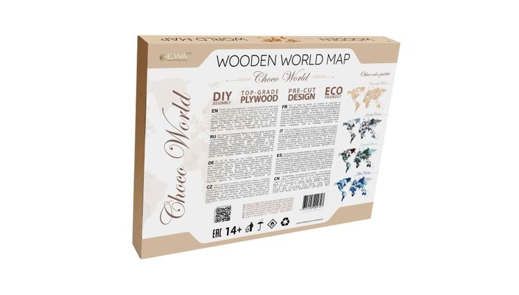 EWA Деревянная «Карта Мира» настенная, объемная 3 уровня, размер S (100x55 см), цвет: шоколад — картинка 4