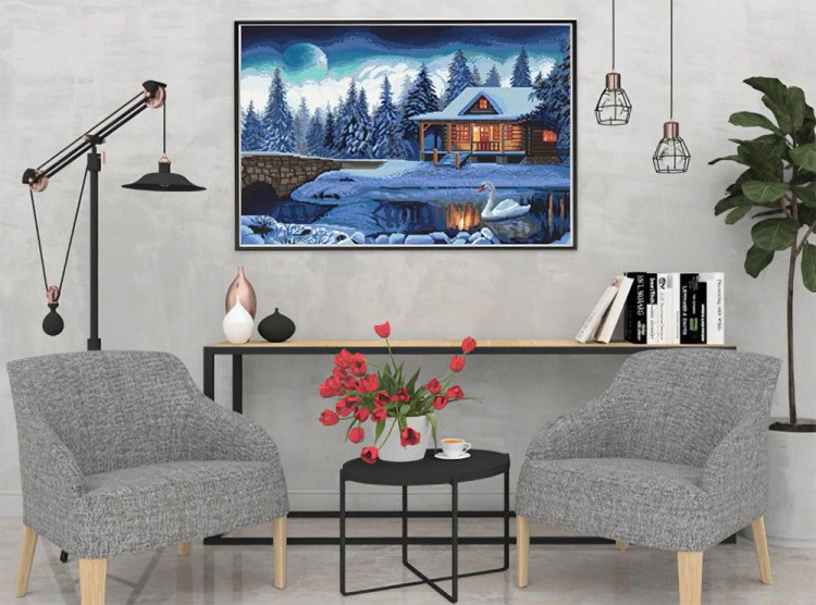 Алмазная вышивка «Лебедь у пруда» — картинка 2