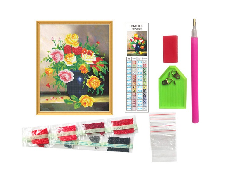 Алмазная вышивка «Букет в синей вазе» — картинка 2