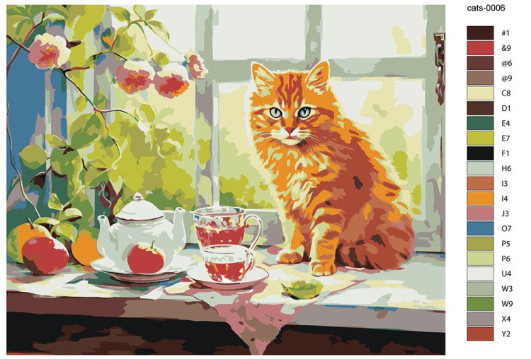 Картина по номерам «Рыжий кот пьет чай у окошка 2» — картинка 2