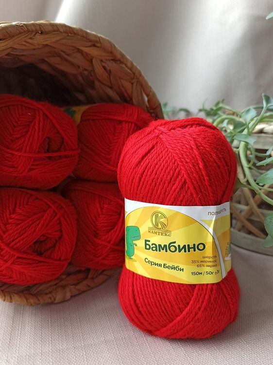 Пряжа Камтекс Бамбино (046), красный, 5 шт. по 50 г — картинка 2